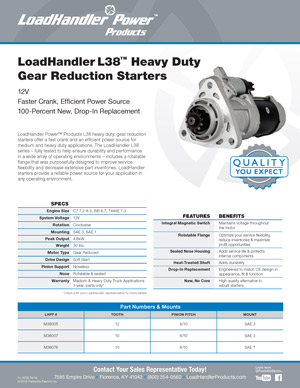 LH 38 12V Gear Reduction Starter Flyer